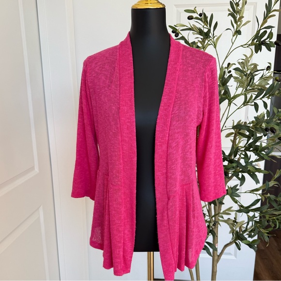 Chenault Sweaters - Chenault Vibrant Pink Open-Front Cardigan.